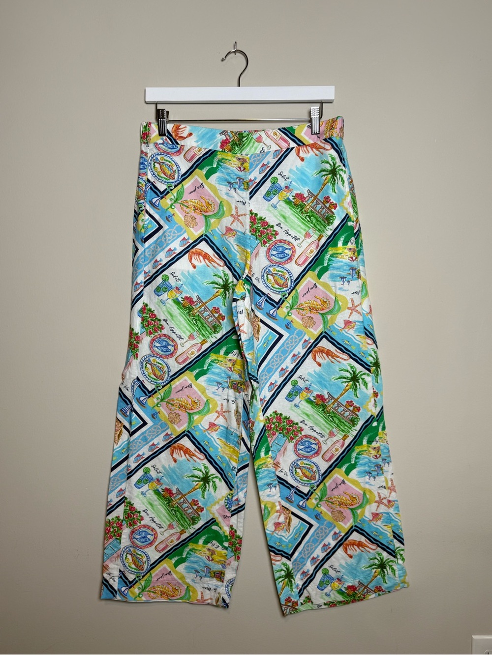 Talbots Coastal Print Button Front Shirt & Wide Leg Pants Set Size Medium - Picture 4 of 16